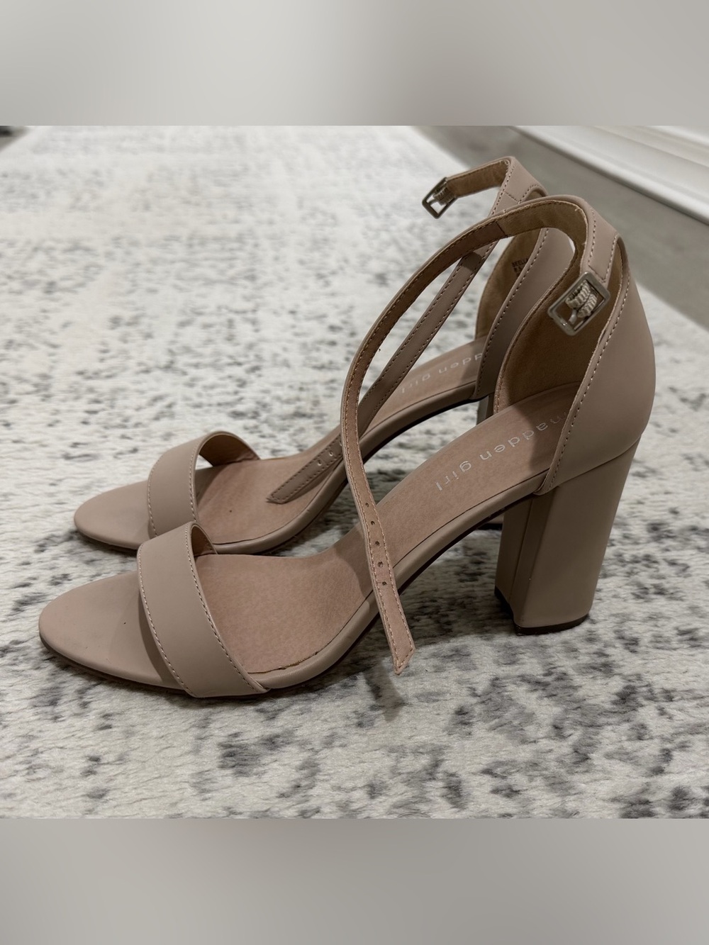 Madden Girl Taupe Block Heel Ankle Strap Sandals